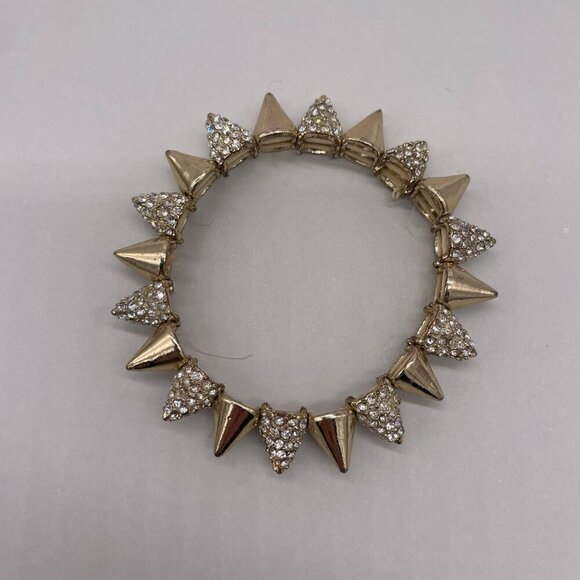 Mikey London Crystal Spike Stretch Bangle Bracelet Gold Tone Biker Retro - Picture 2 of 7